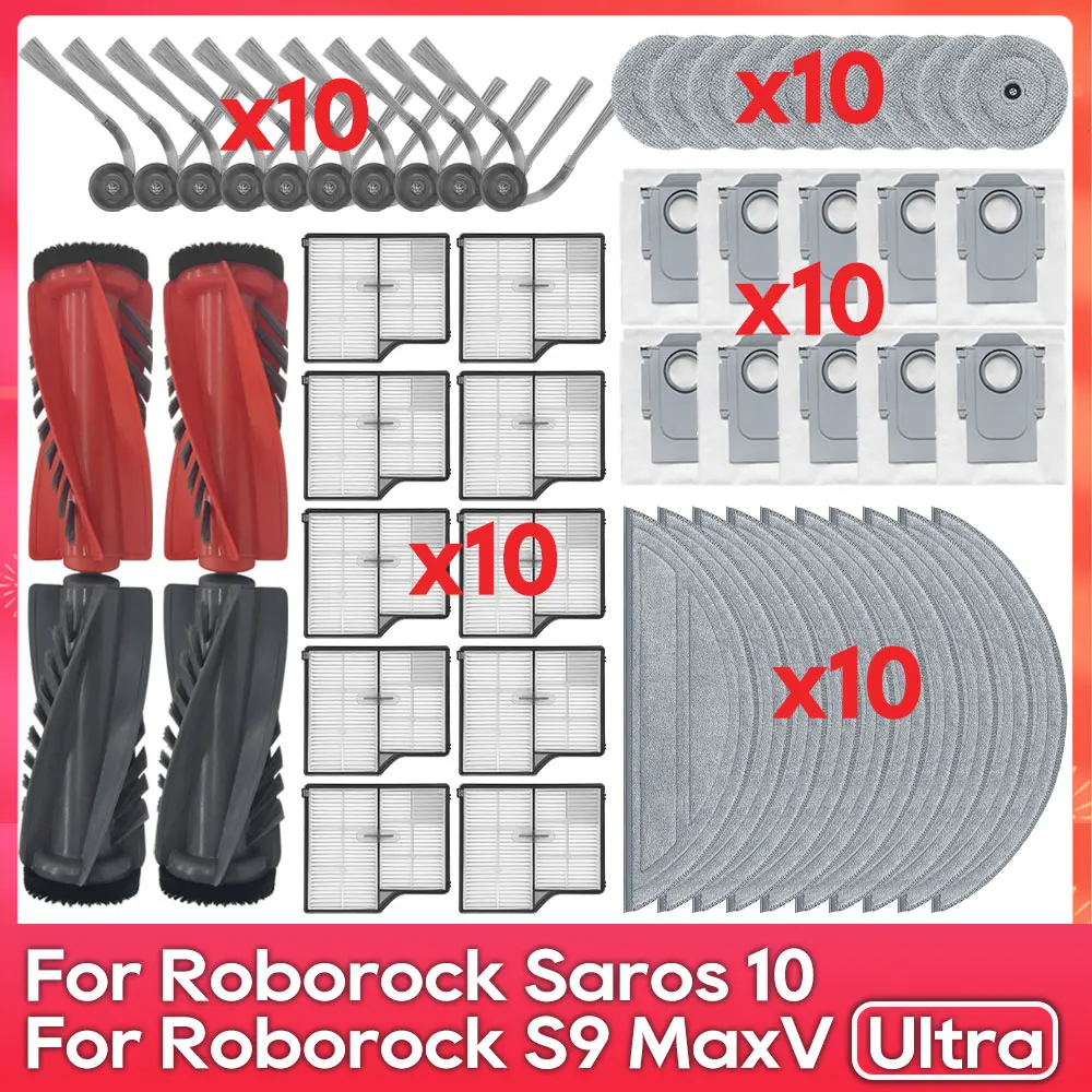 مناسب لـ (Roborock Saros 10 / S9 MaxV Ultra / S90ver / G30 / A1460RR) اكسسوارات قطعة فرشاة جانبية رئيسية فلتر طقم ممسحة Edgewise