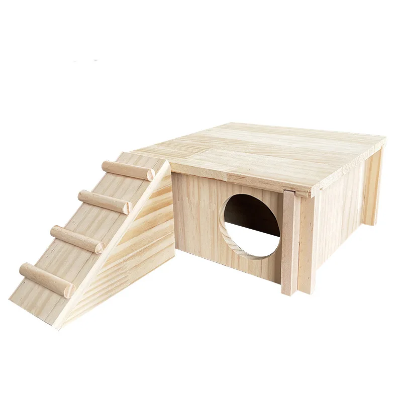 Hamster Two Bedroom Indoor House Maze Multi Grid Solid Wood Fun Toy Decoration Supplies Golden Wire Bear Landscape Shelter