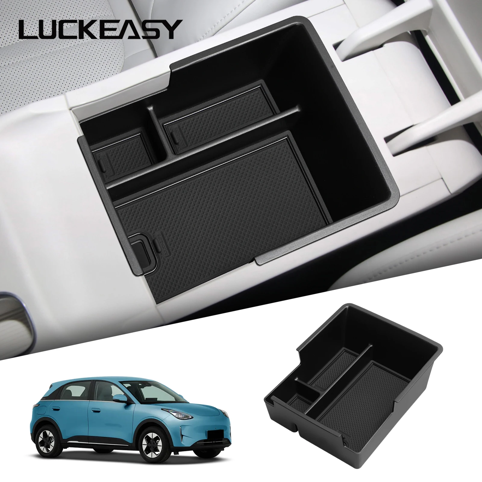 LUCKEASY for Geely EX2 2025 2026 Car Storage Box Interior Accessories Center Console Armrest Box Storage Organizer Tidying Tray