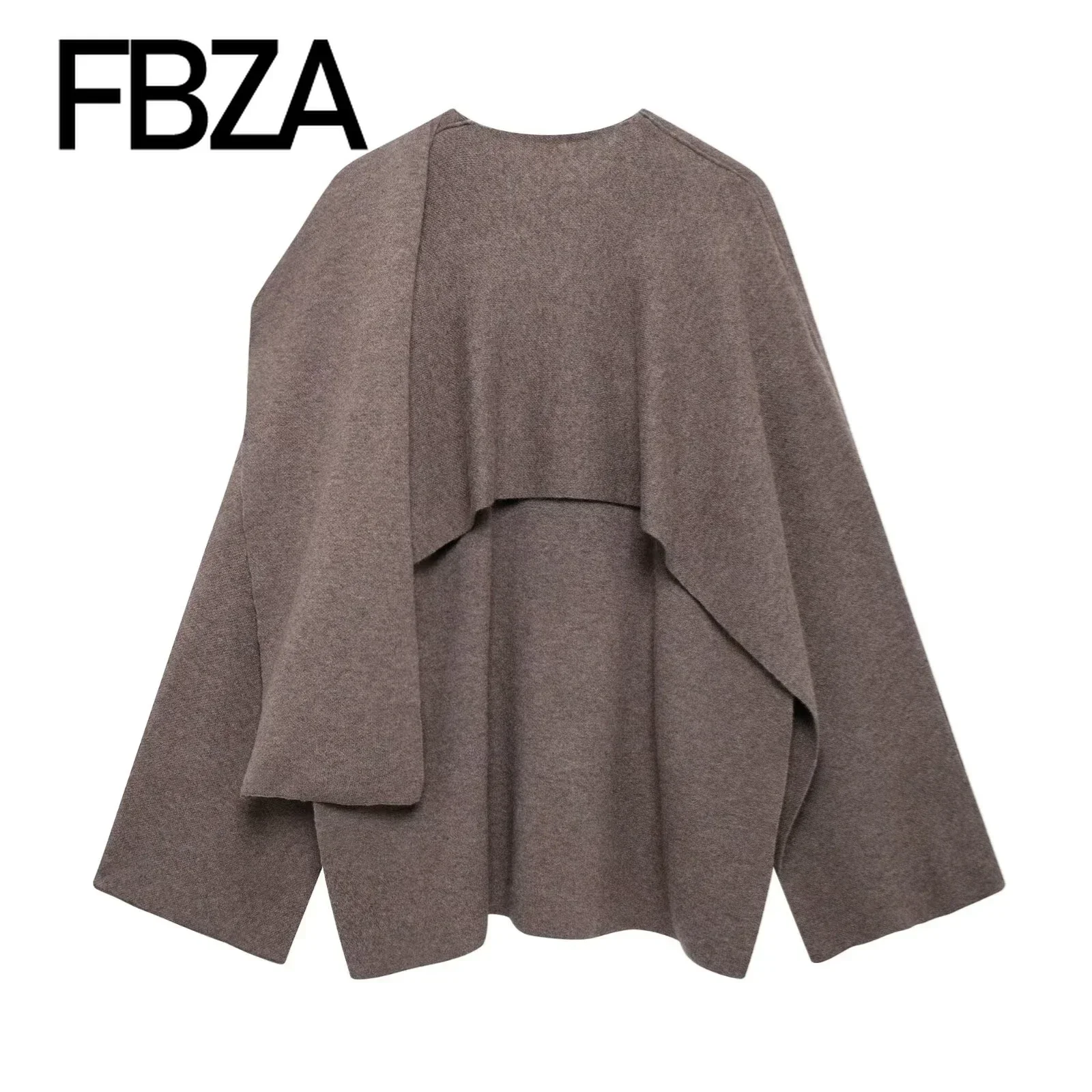 TRAF Women Fashion Autumn New Knitting Cape Style Casual Jacket Round Neck Long Sleeved Short Coats Chic Ladies Tops Mujer