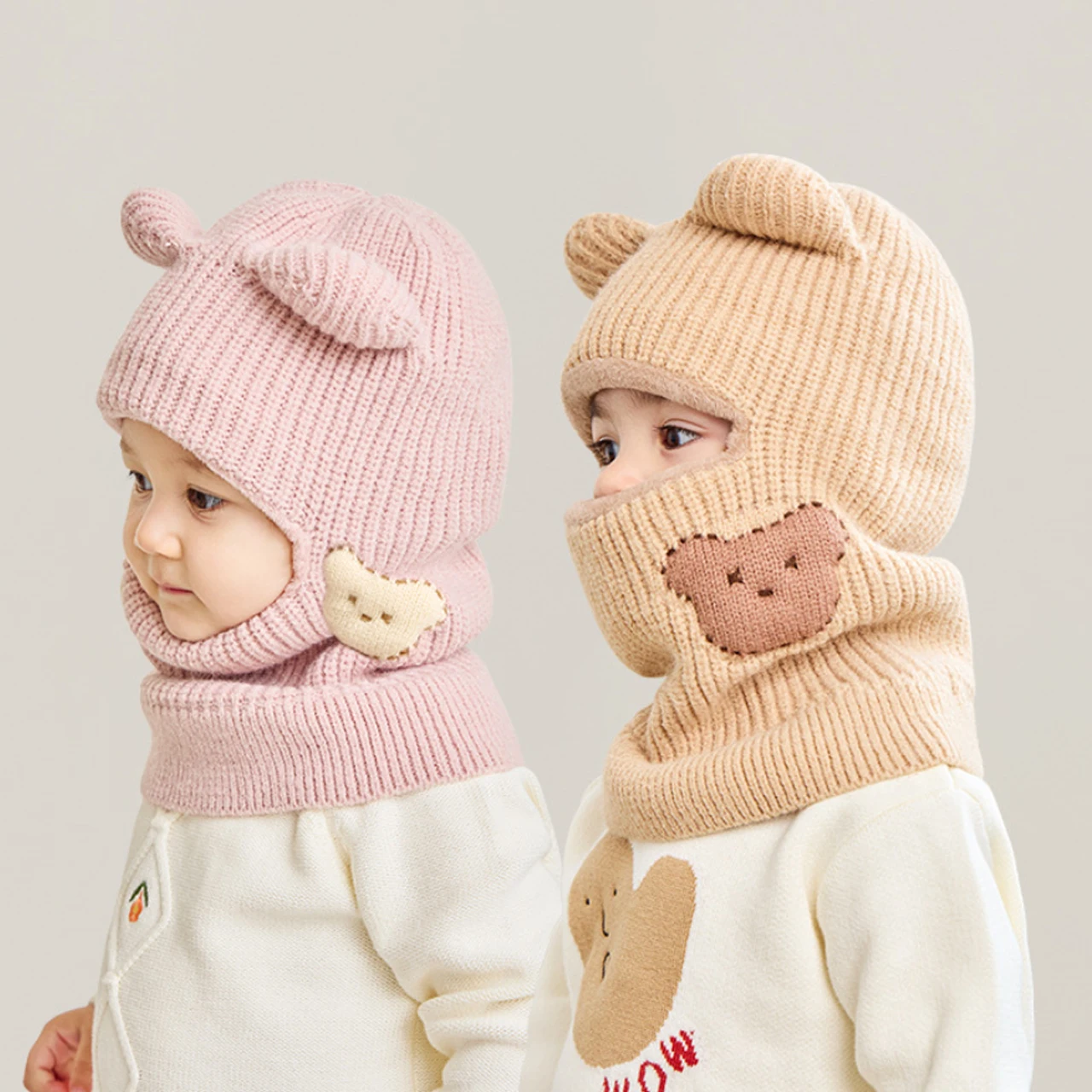 

Velvet Lining Children Balaclava Hat Winter Warm Plush Scarf One Piece Hats Neck Ear Protection Headgear Cap Baby Hooded Beanies