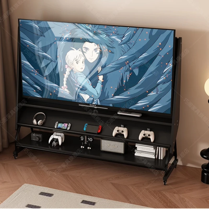 

All solid wood removable TV cabinet coffee table living room household French small apartment with wheel storage bracket