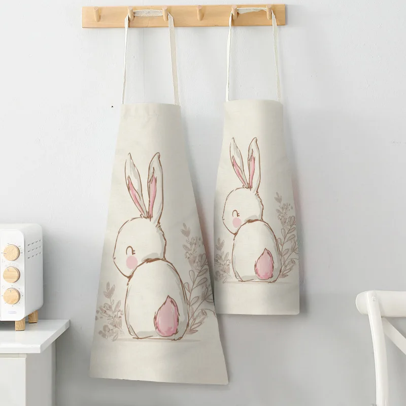 Kitchen Apron Cute Cartoon Rabbit Printed Sleeveless Cotton Linen Aprons for Men Women Home Cleaning Tools 68x55cm