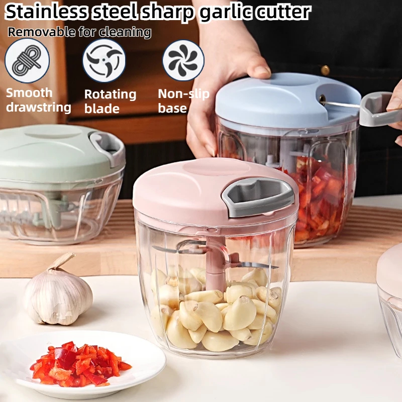 مفرمة يدوية 500/900 مل، مفرمة لحم، محضر طعام دوار، سهل السحب، شفرة حادة، بصل، بيضة، ميلك شيك، أداة صغيرة للمطبخ