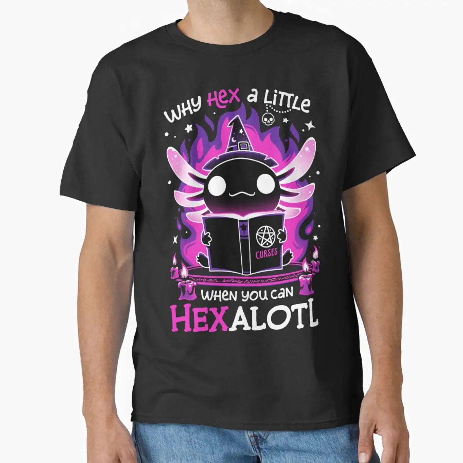 Axolotl Witching Hour Spooky Salamander Classic T Shirt vintage Washed streetwear Soft Top For Everyday Wear homme Slightly