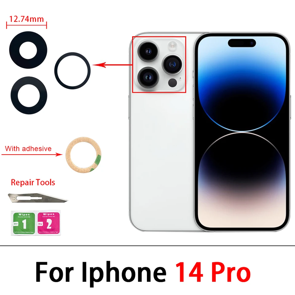 Lente de Cámara Trasera de Vidrio con Pegamento Pieza de Repuesto para Reparación para iPhone 11 Pro Max 14 Plus 13 12 Mini 6