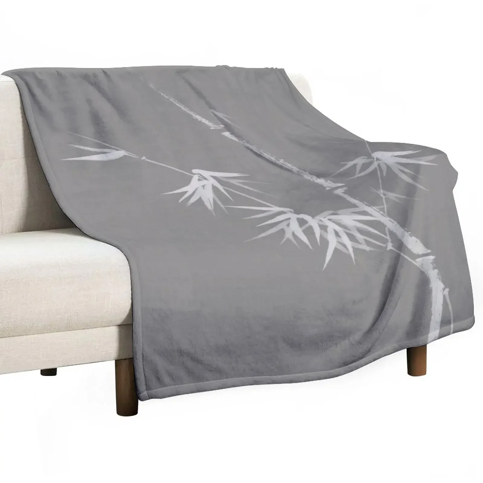 

New Beautiful simple Japanese Zen artwork design of bamboo with young leaves on light gray background art print Throw Blanket