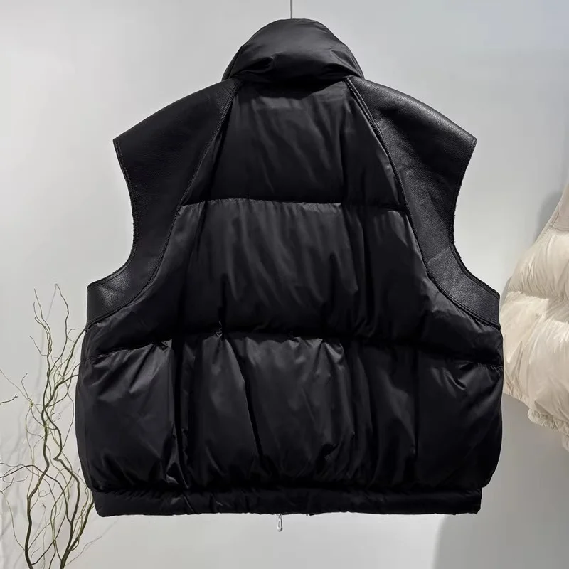 Inverno 2025 feminino gola engrossado quente para baixo colete y2k moda de alta qualidade solto curto ganso para baixo colete