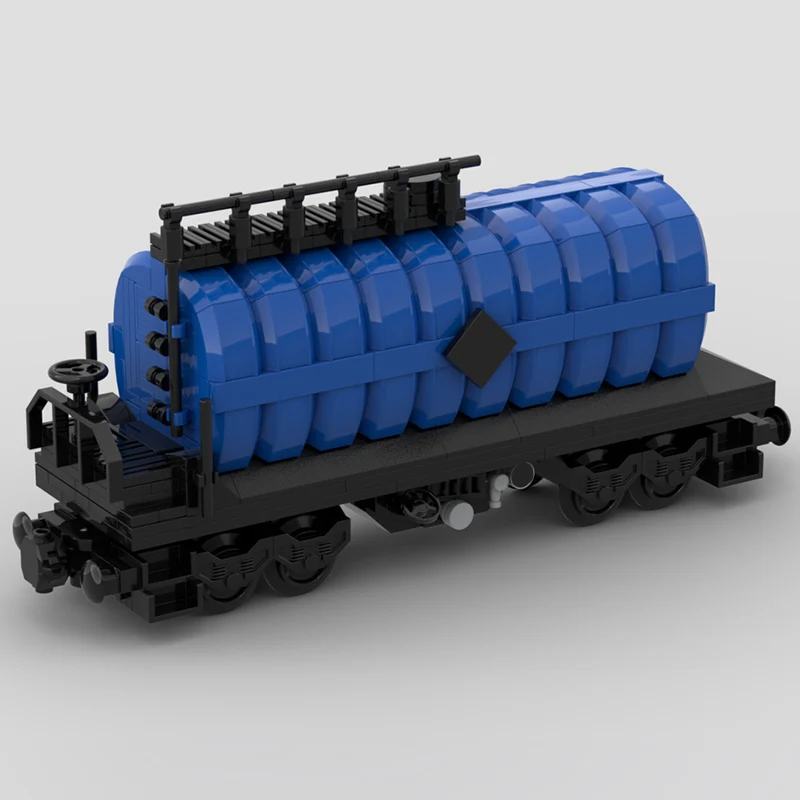 Modelo de coche urbano MOC, ferrocarril de bloques de construcción, 4 ejes, tren de aceite, tanque, tecnología Modular, regalos de vacaciones para niños, traje de juguetes para montar