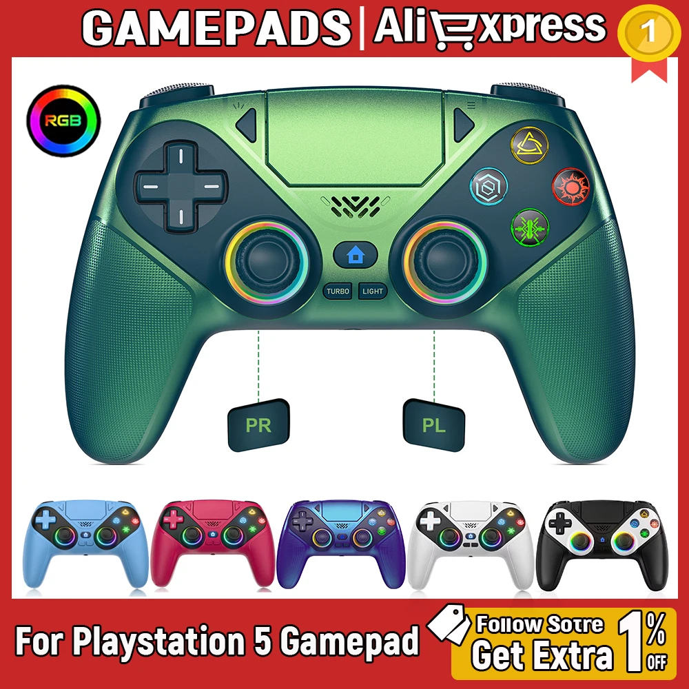 Control Inalámbrico para PlayStation 5, PS5 Pro/Slim/PC, con Gatillos de Efecto Hall, RGB, Turbo, Vibración y Joystick