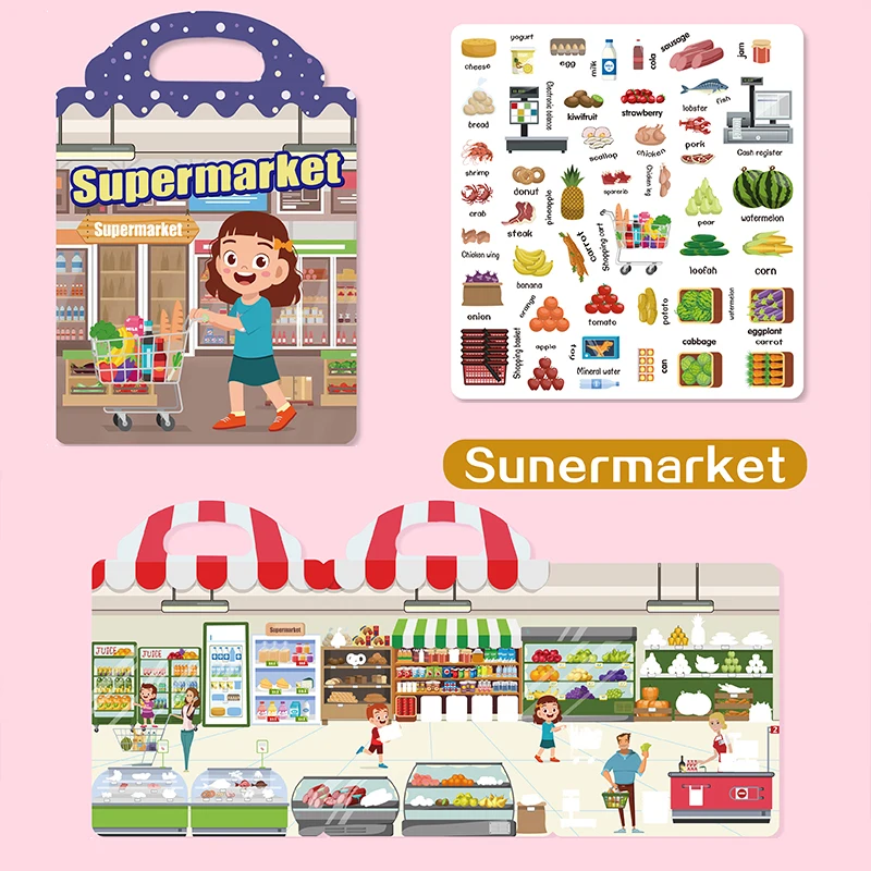 Nuevo Libro de Pegatinas de Escenas Infantiles, Juguete de Rompecabezas DIY, Pegatinas Reutilizables, Juguetes Educativos de Animales de Dibujos Animados para Niños, Regalo