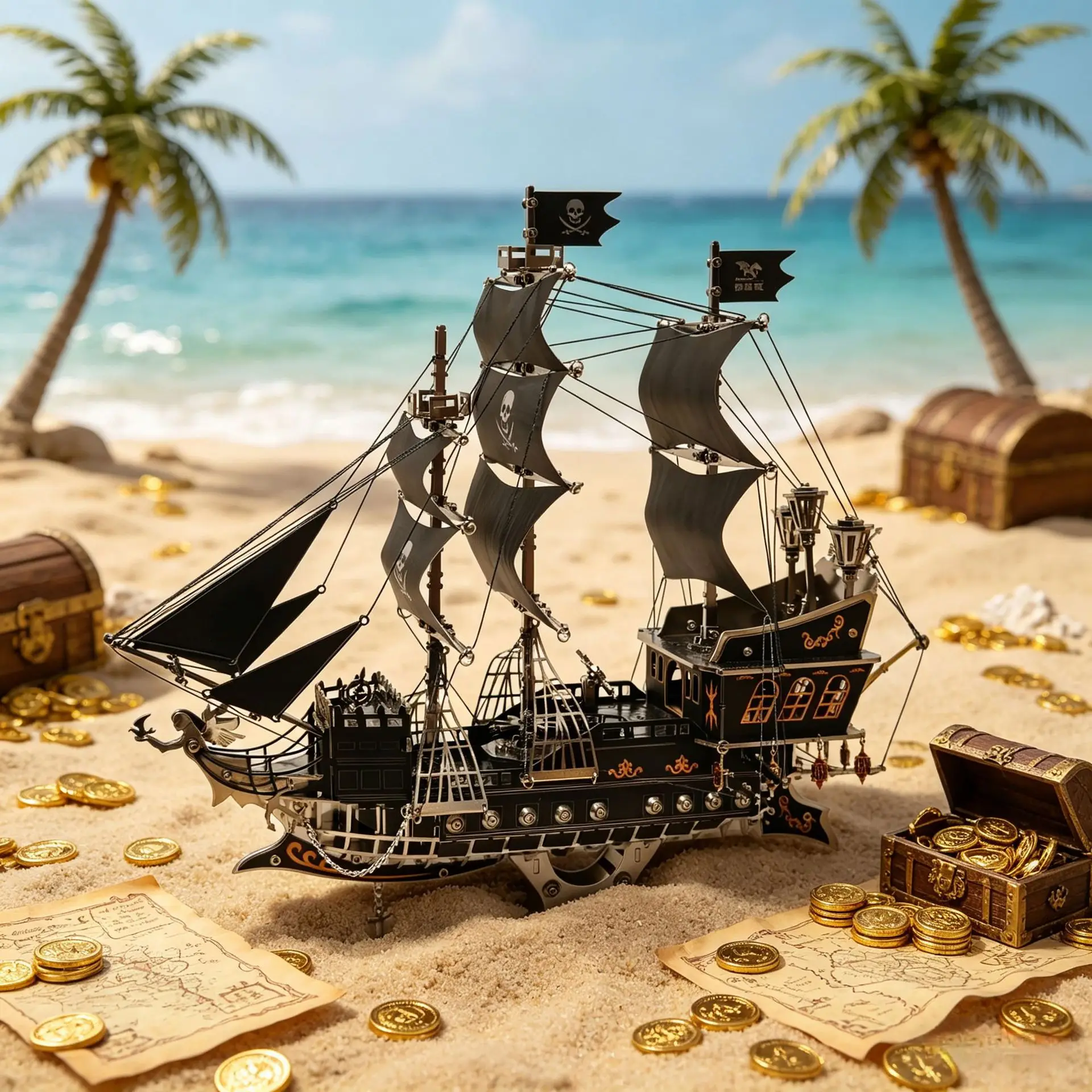 Pirate Ship 3D stereoscopic puzzle, high-difficulty metal assembly model, DIY gift, educational toy, home decoration view 2