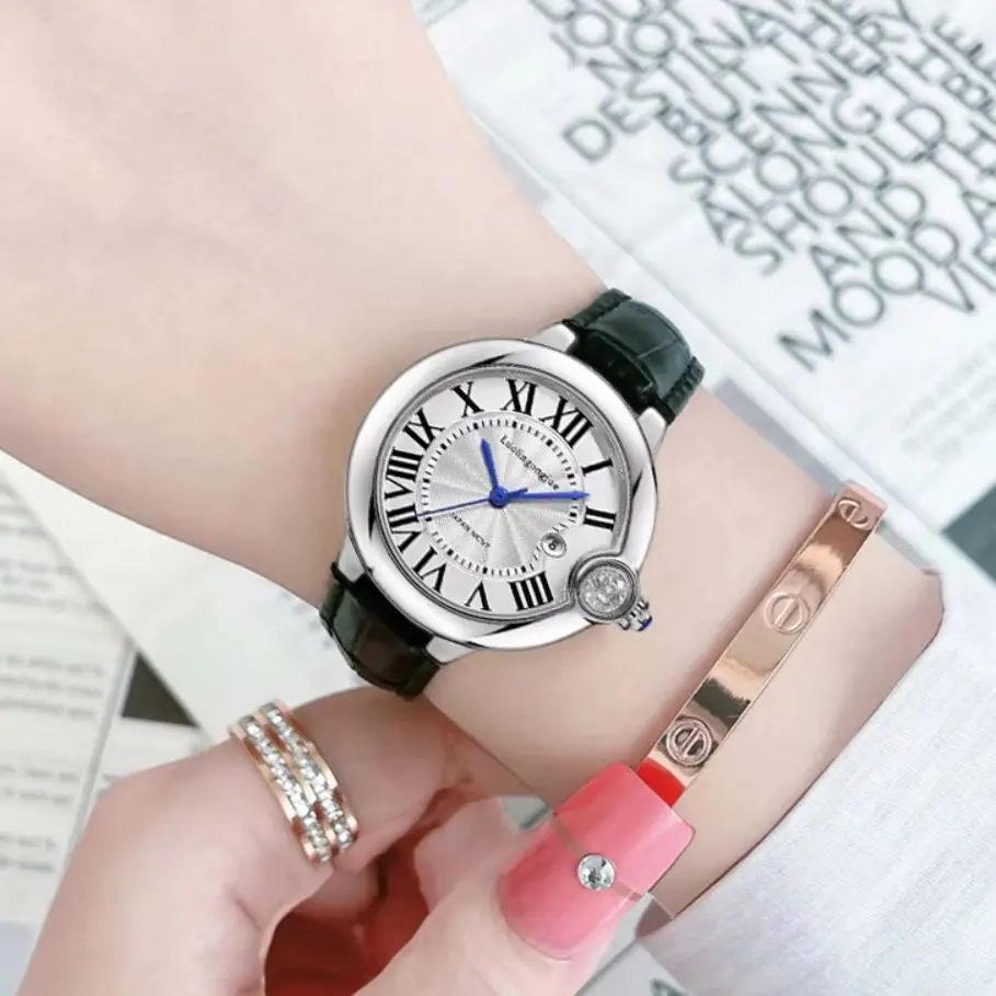 Classic Series Women's Light Luxury Quartz Watch, Elegant Blue Hands, Sunray Dial, Wear-Resistant Strap, Calendar Display, Waterproof Wristwatch, Light Luxury Style with a High-End Feel, Versatile for Daily Wear, Holidays, and Dinner Parties, a Thoughtful High-End Gift for Girlfriend or Wife, Versatile Watch