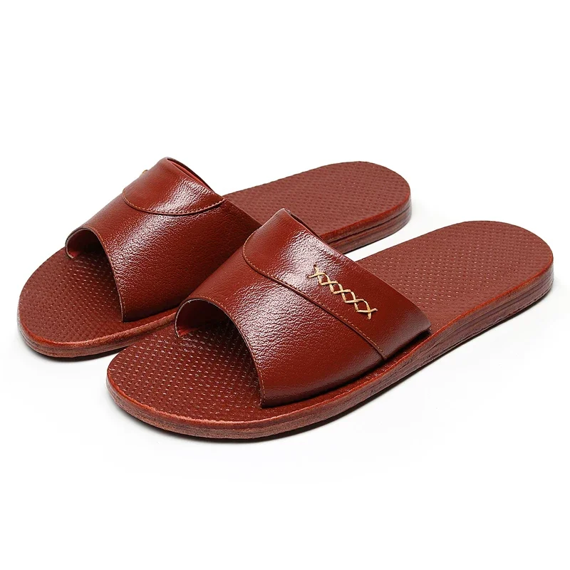 

Men's & Women's Premium Cowhide Leather Slippers – Summer Non-Slip Indoor Sandals, Genuine Leather House Shoes for Couples