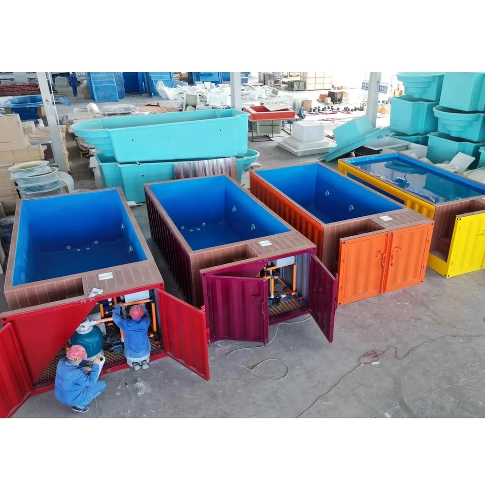 حاوية حمام سباحة حديقة الكبار في الهواء الطلق نافذة زجاجية كبيرة حاوية الألياف الزجاجية حمام سباحة حمام سباحة الجاهزة