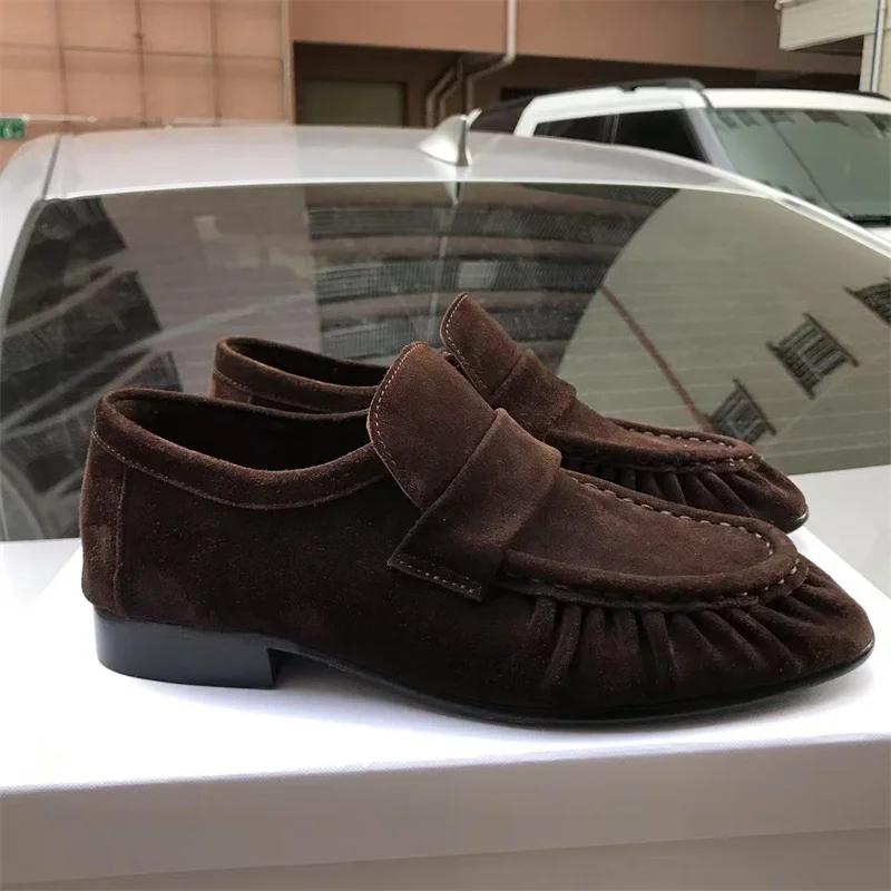 Brand new French retro flat shoes, made of pure handmade cowhide leather, with a Le Fu women's rubber sole, one step at a time,