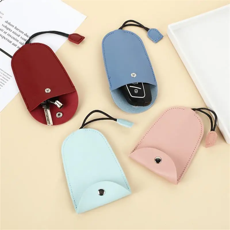 New Covered Key Case Soft Leather Dustproof Storage Car Key Storage Bag Snap-Type Compact Portable Key Case  For Car Products