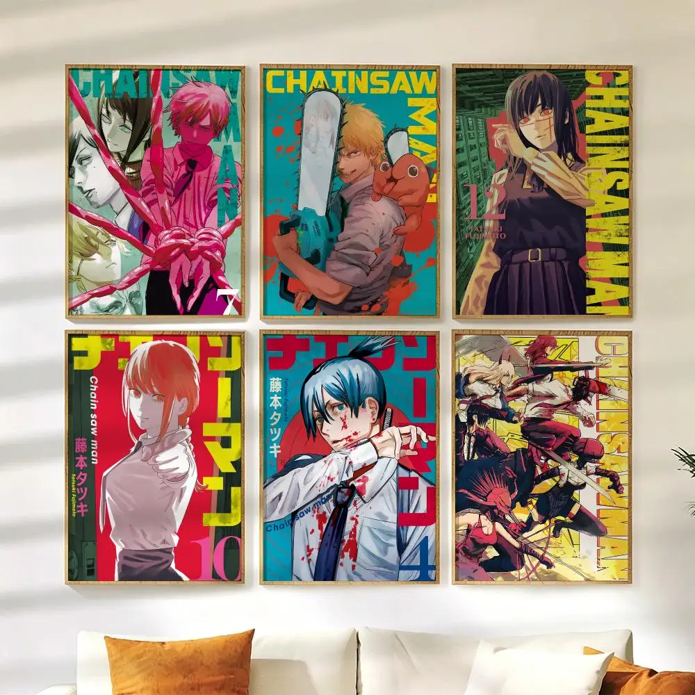 Anime C-Chainsaw Man Poster Wall Stickers HD Painting Self Adhesive Art Decals for Bedroom Living Room Home Decor