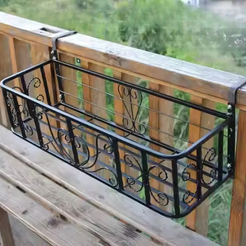 ‌Wrought Iron Planter, Reinforced Balcony Railing Shelf, Window Mount Flower Stand, Creative Hanging Organizer, Garden Decor