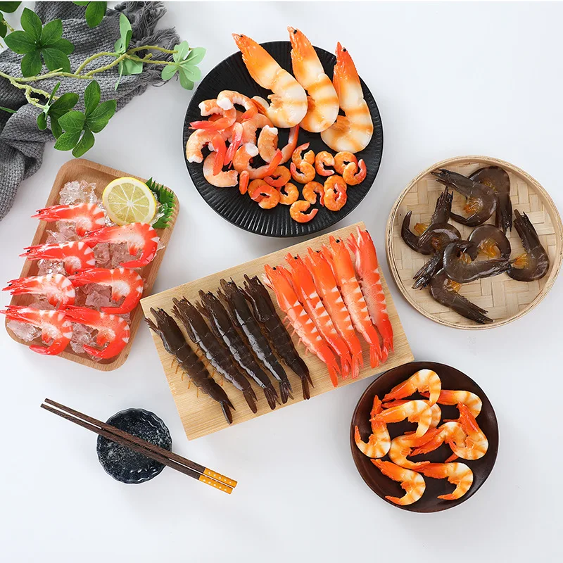 Simulación de camarón falso, modelo de camarón de río, cola de carne, comida, restaurante, decoración de ventana de exhibición, accesorios de fotografía, 10 piezas por lote