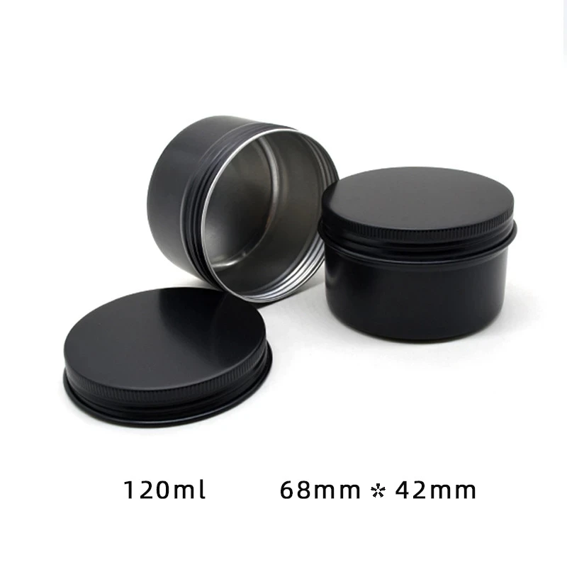 

50pcs 120g 4oz Black Aluminum Cosmetic Jar Tin With Screw Thread Empty Lip Balm Containers Face Care Eye Cream Pot