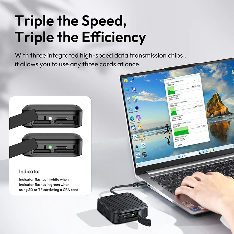 Ulanzi CRC10 13 حاملي بطاقات 3 في 1 حافظة قارئ بطاقات CFA/SD/TF مع واجهة USB3.2 Gen2 رقائق نقل البيانات عالية السرعة