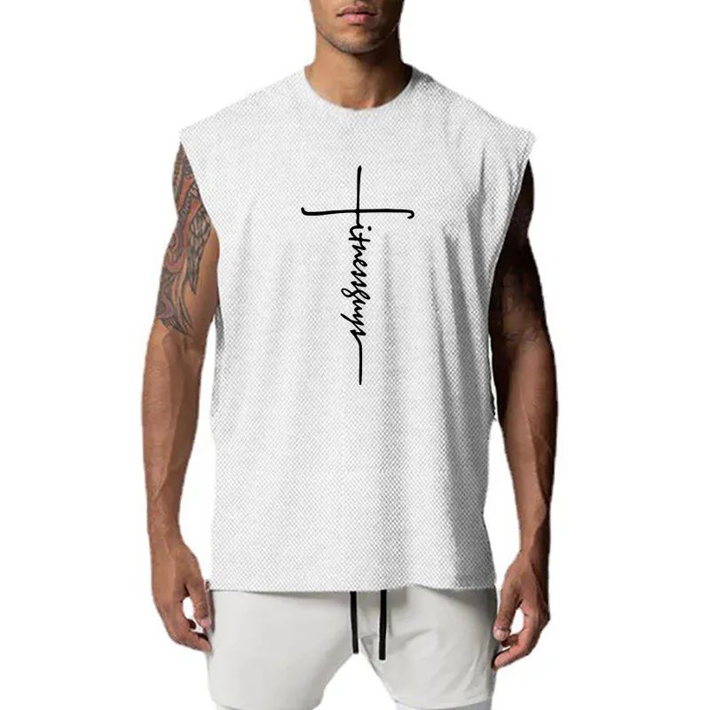 

Large cuffs Open Side Cut Off Gym Tank Top Men Mesh Breathable Vest Running Sleeveless Quick Dry Sports Fitness summer Clothing