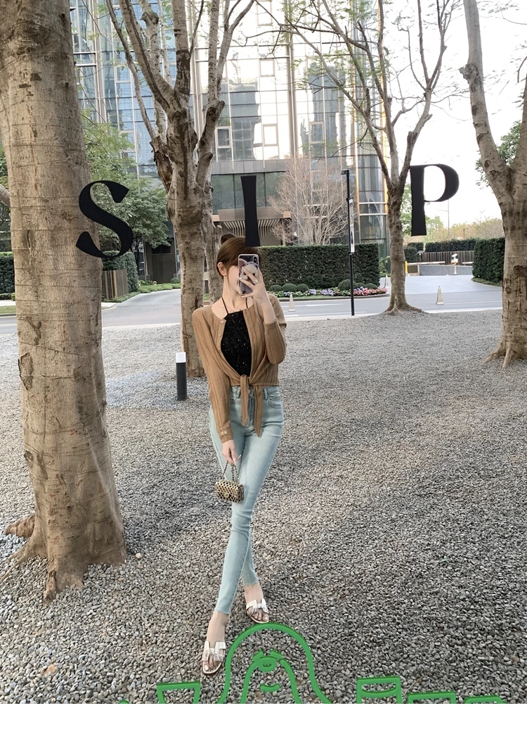 Faionable comfortabele lichtblauwe denim jeans dames lente zomer hoge taille slim fit enkellange strakke katoenen stretchjeans