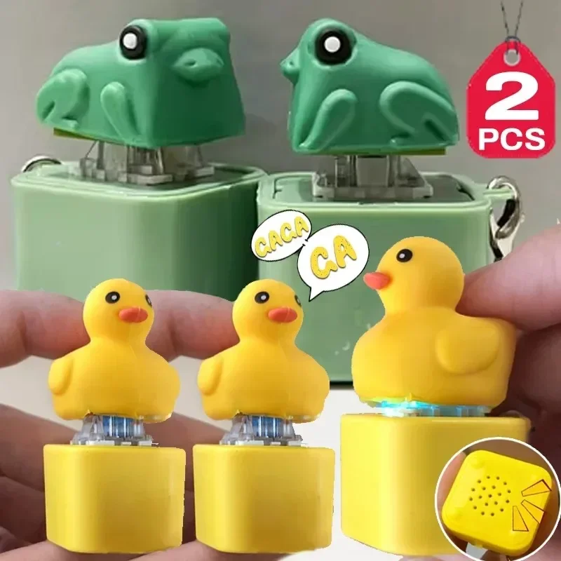 Funny Croaking Frog Duck Luminous Button Keychain Keyboard Fidget Clicker Sound Keyring for Stress Relief Finger Toy Gift Decor view 5