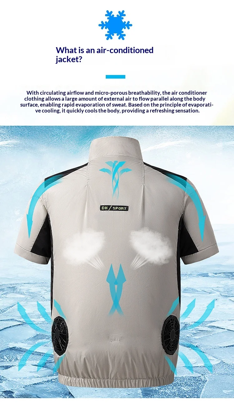 Unisex USB Cooling Vest With Wearable Fan 13 Hours Working Air Conditioned Short Sleeve For Outdoor Work Fishing Heat Relief