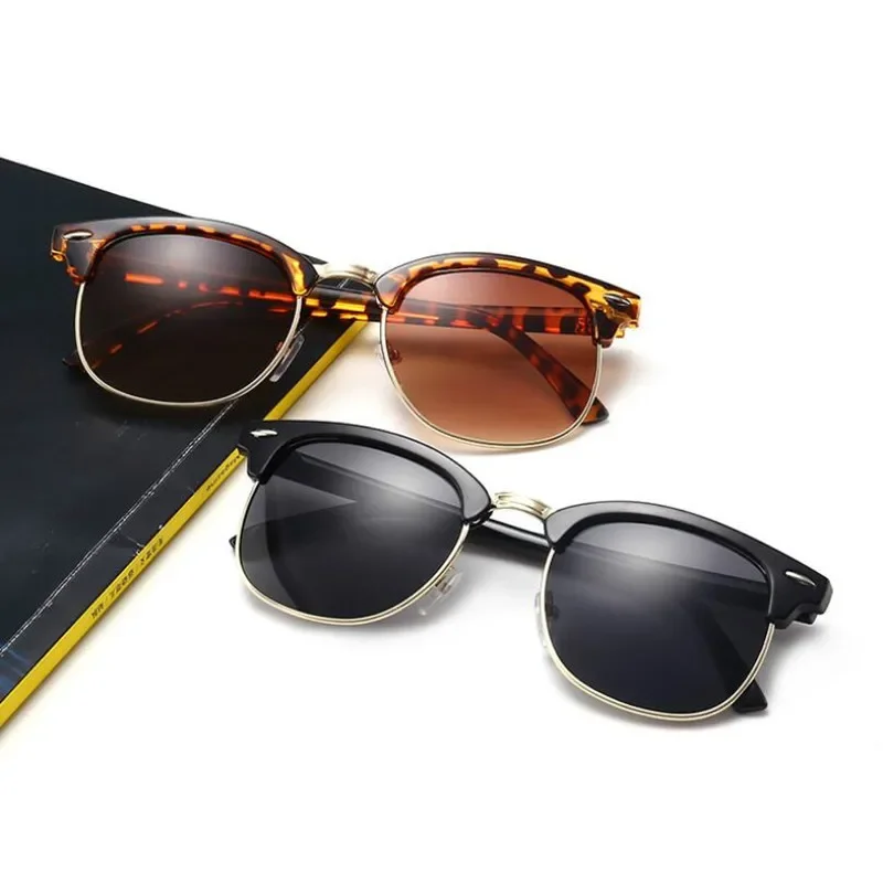 Солнцезащитные очки с полуметаллической оправой для мужчин и женщин, брендовые дизайнерские очки, зеркальные солнцезащитные очки, модные солнцезащитные очки для вождения с леопардовым принтом, 2024