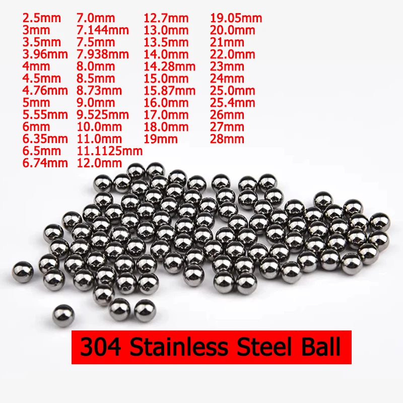 

304 Stainless Steel Ball High Precision Solid Smooth Round Beads Dia 2.5mm-28mm for Bearing Slingshot Bike Scooter DIY Craf