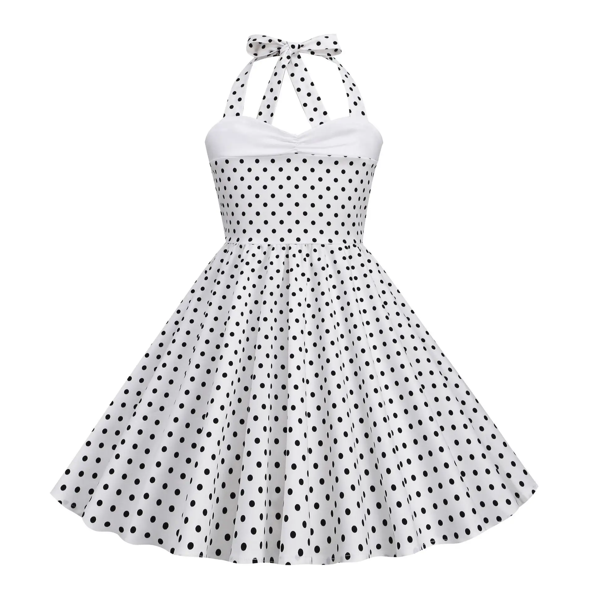 

European and American girls' clothing dresses neck splicing polka dot retro children's clothing skirts daily party gatherings