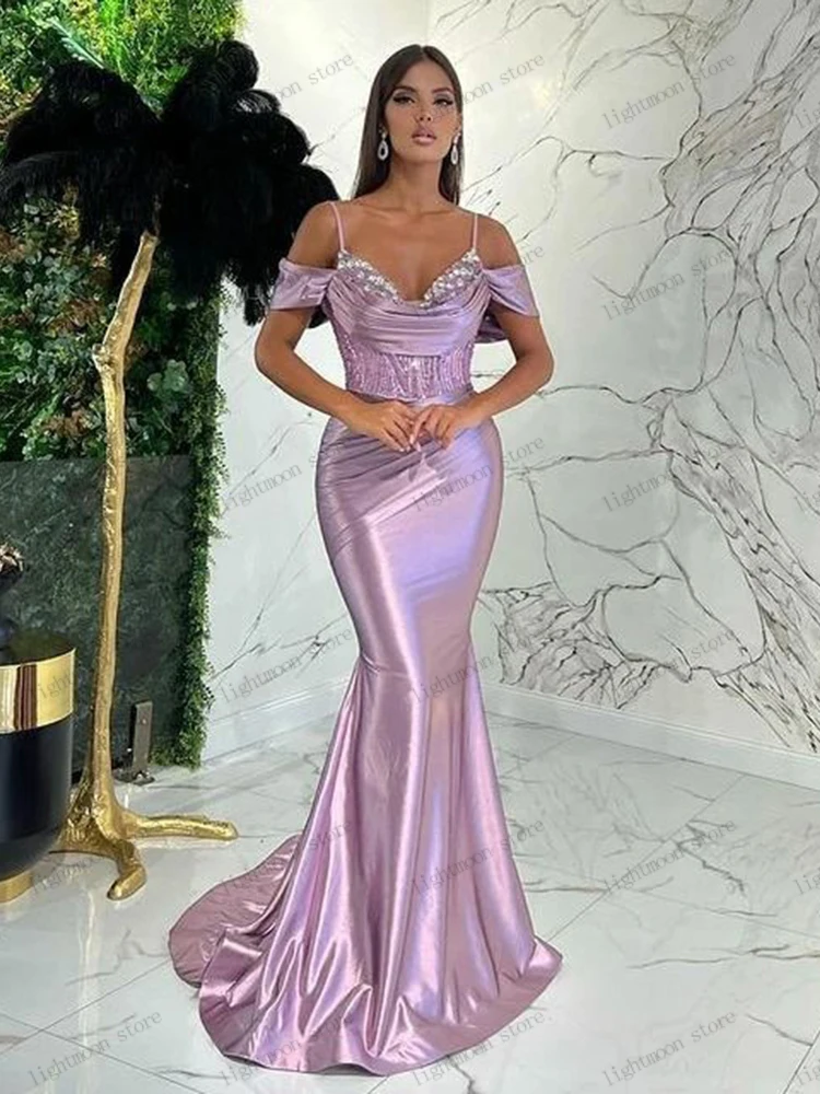 Glitter Evening Dresses Graceful Prom Dress Sequin Appliques Off The Shoulder Sheath Mermaid Sweep Train 2024 Vestidos De Noche