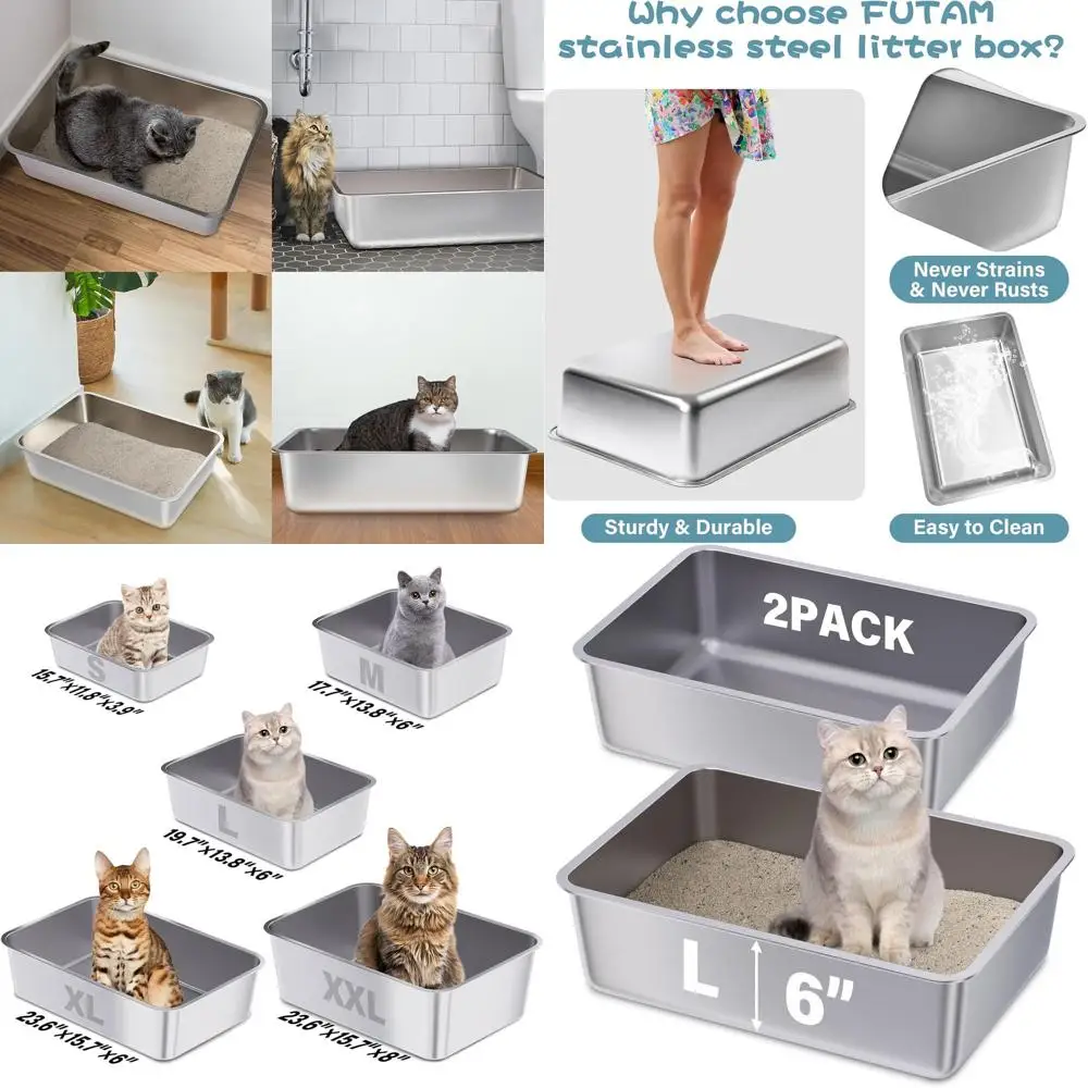 

Large Stainless Steel Litter Boxes for Cats & Rabbits, 19.7x13.7x6, Easy Clean, Odorless, Ideal for Adult Pets
