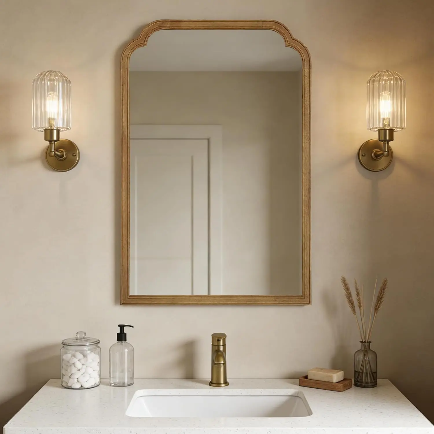 24 X 36 Natural Wood Mirror Wall Mount Rustic Frame Decorative Living Room Bathroom