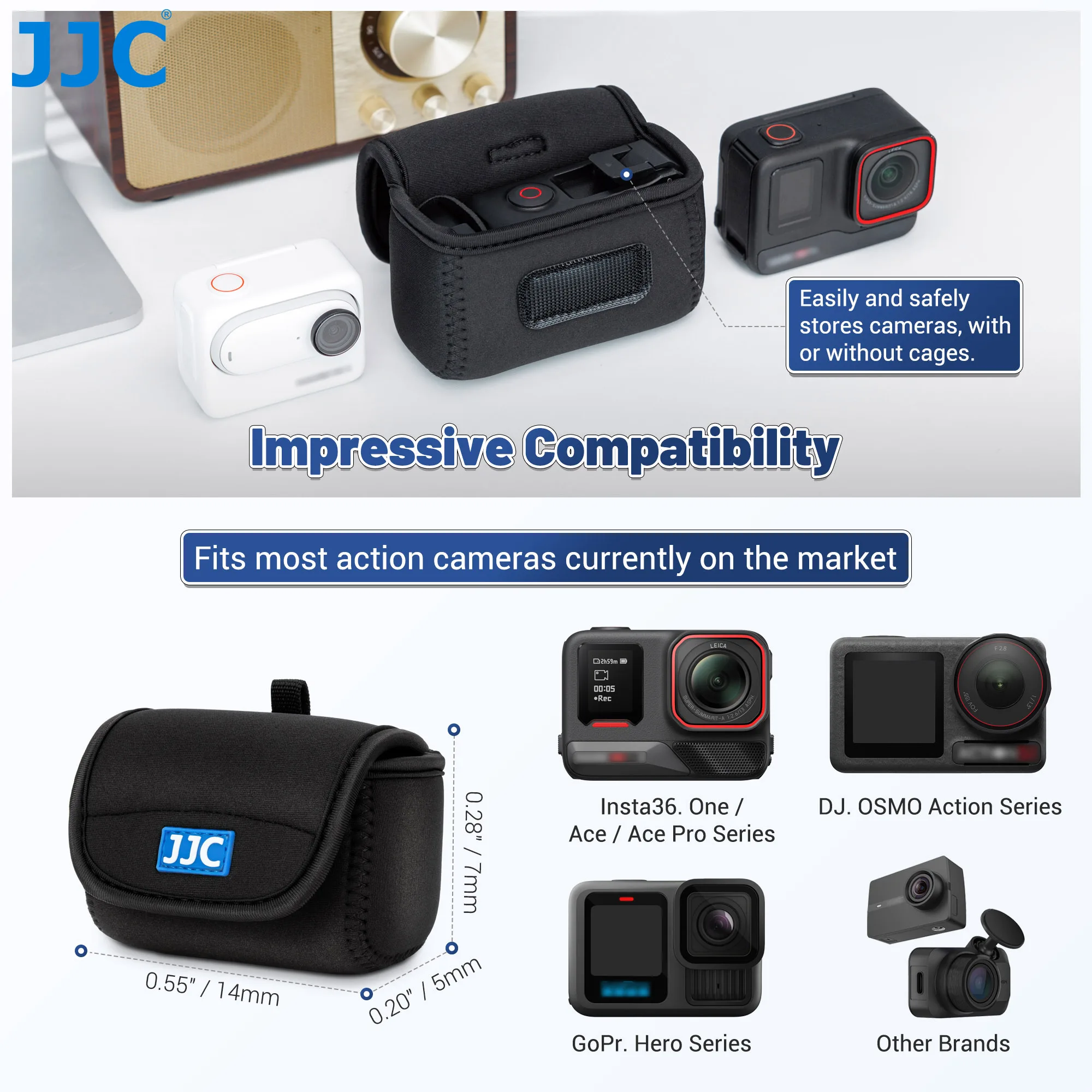 Сверхлегкий неопреновый чехол JJC для DJI Osmo Action 5 Pro 4 3 Insta360 GO Ultra Ace Pro Grop 13 12 11 10 9 8 Travel Stora