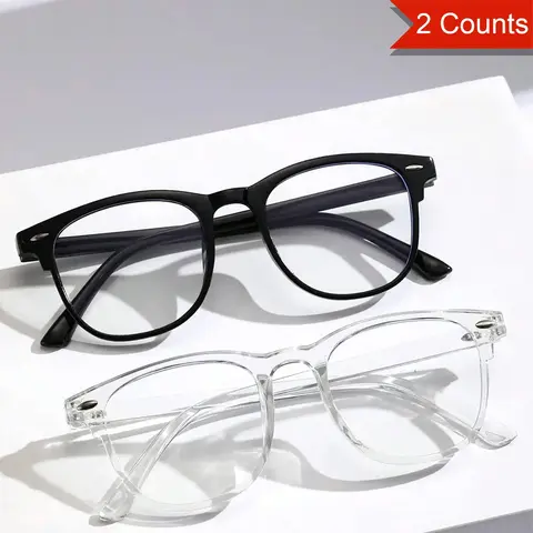 Lunettes transparentes Anti-lumière bleue, 2 pièces, monture carrée en plastique unisexe, tendance pour la rentrée scolaire, accessoires vestimentaires, lunettes à la mode