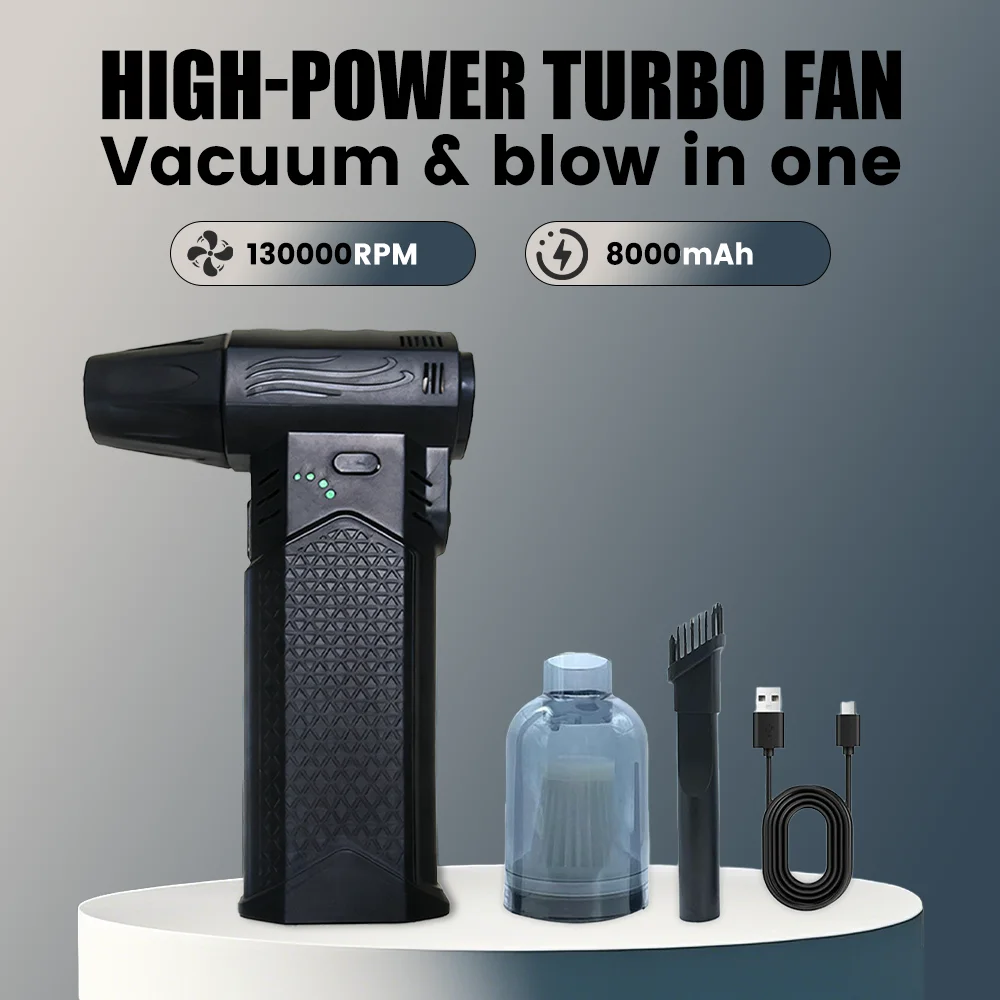 

130000RPM Powerful Air Blower Turbo Fan Vacuum Dust Cleaner Type-C Charging 8000mAh High-Speed Turbo Violent Fan Car Cleaning