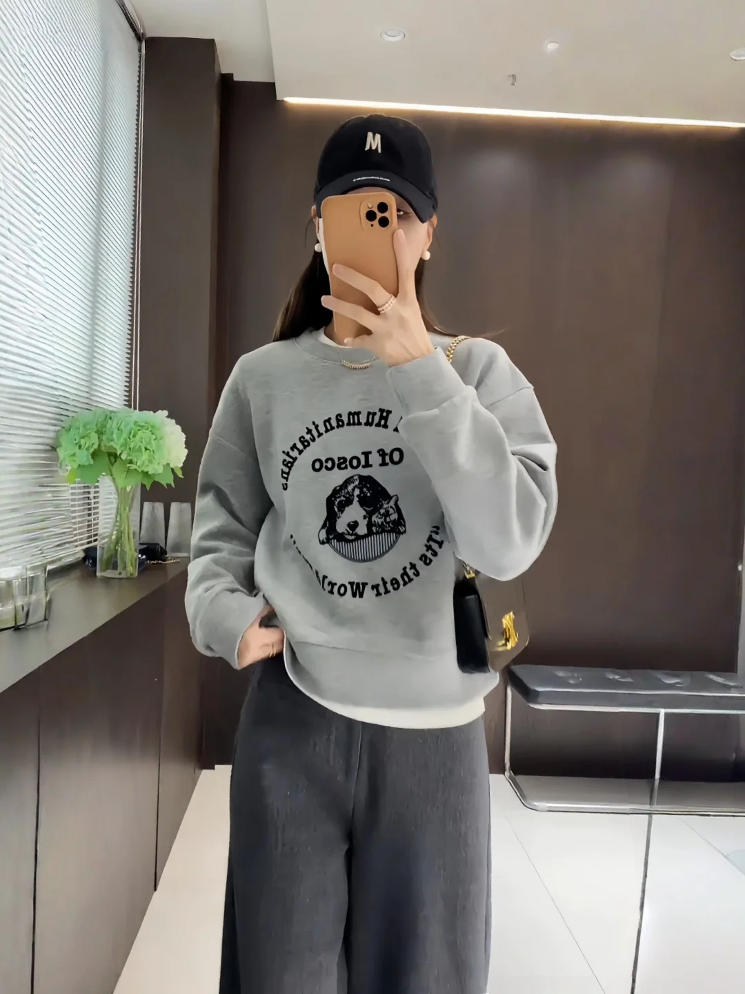 

Trendy Long Sleeve round Neck Fleece Sweatshirt Women's Hatless Warm Versatile Autumn Winter Dog Pattern Printed Casual Top