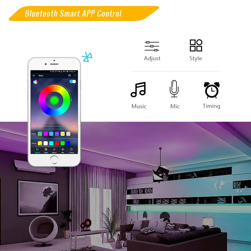 Listwy RGB LED 5050 SMD 2835 LED zmiana światła koloru kontroler Bluetooth i WIFI oraz Adapter 12V do sypialni podświetlenie TV kuchnia