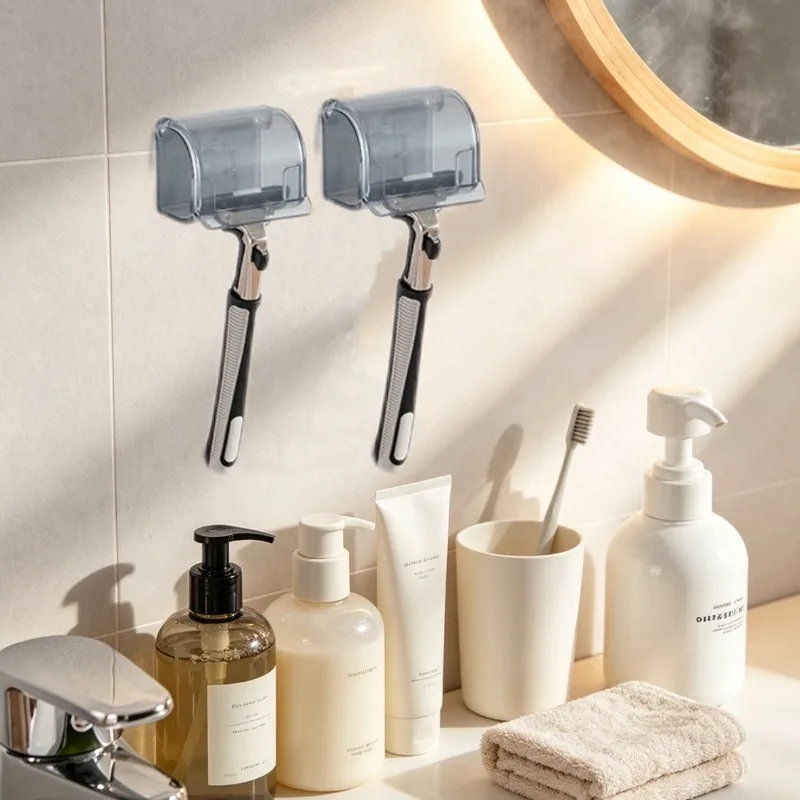 1-5PCS Punch Free Shaving Plastic Holder Men Plastic Blade Storage Shower Rack Hook Wall Shelf Bathroom Kitchen Accessories