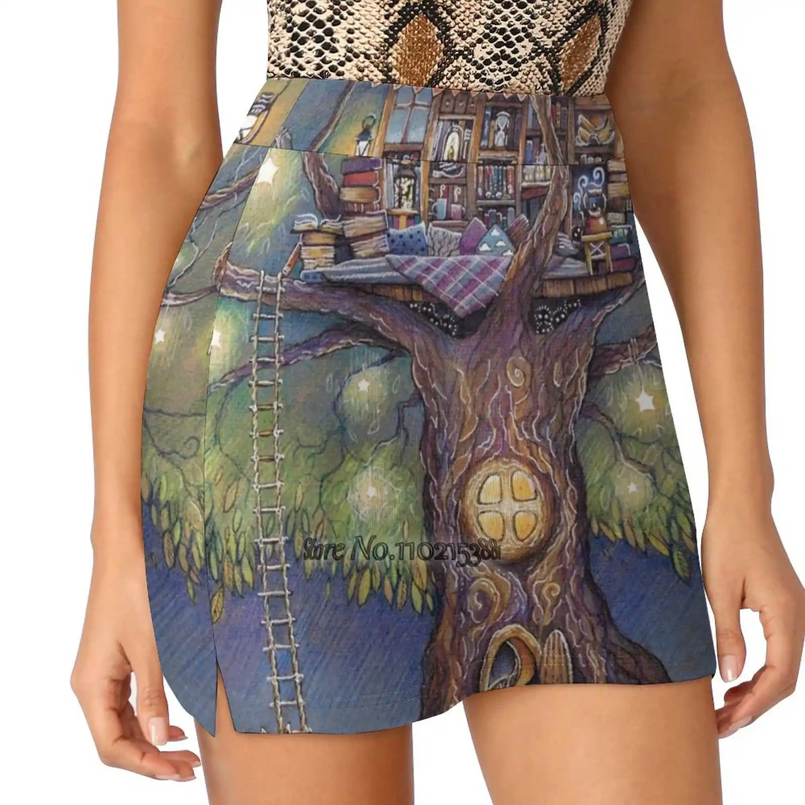 Tree House Tennis Golf Skirt Sexy A-Line Harajuku Shorts Skirt With Phone Pockets Skort Tree Tree House House Lanctern Light