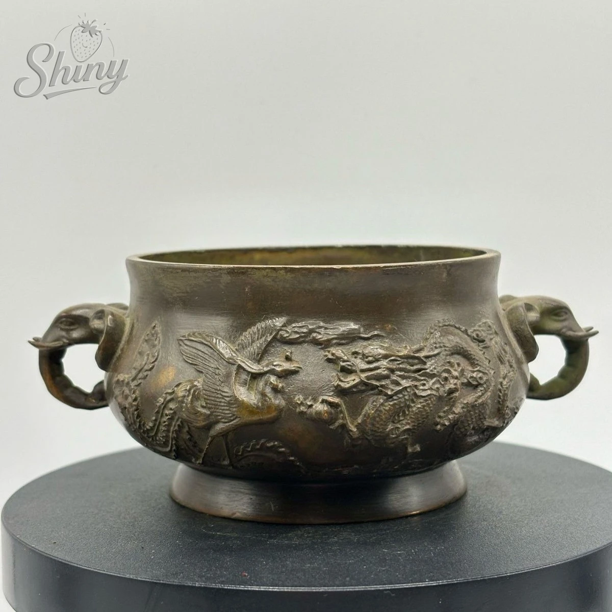 

Antique Copper Dragon Phoenix Incense Burner Household Indoor Decorative Zen Sandalwood Carving Elephant Ear Incense Burner