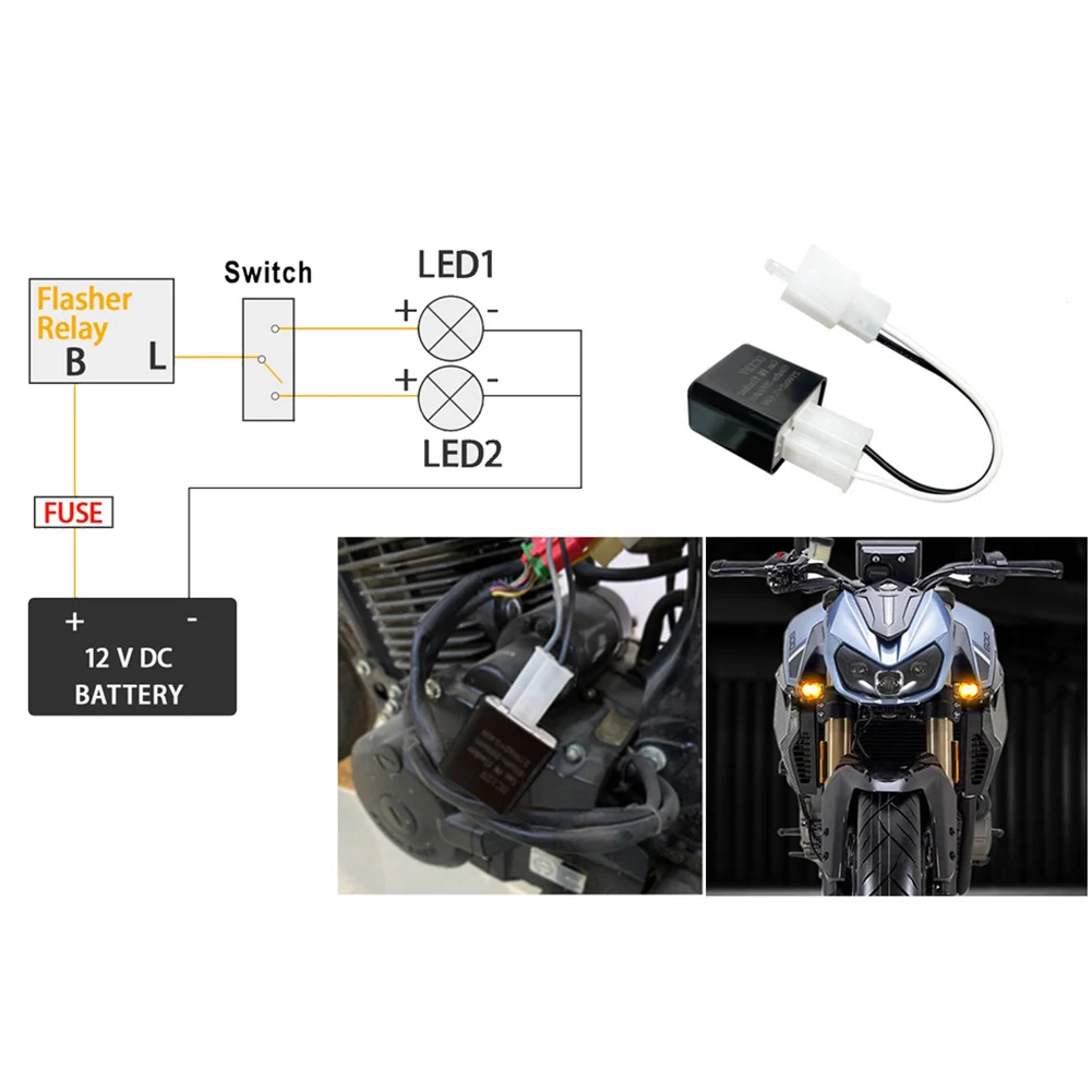 2pin Electronic LED Flasher Relay With Wires Bikes Motorcycles Scooters Turn Signals Flash Blinkers Relay