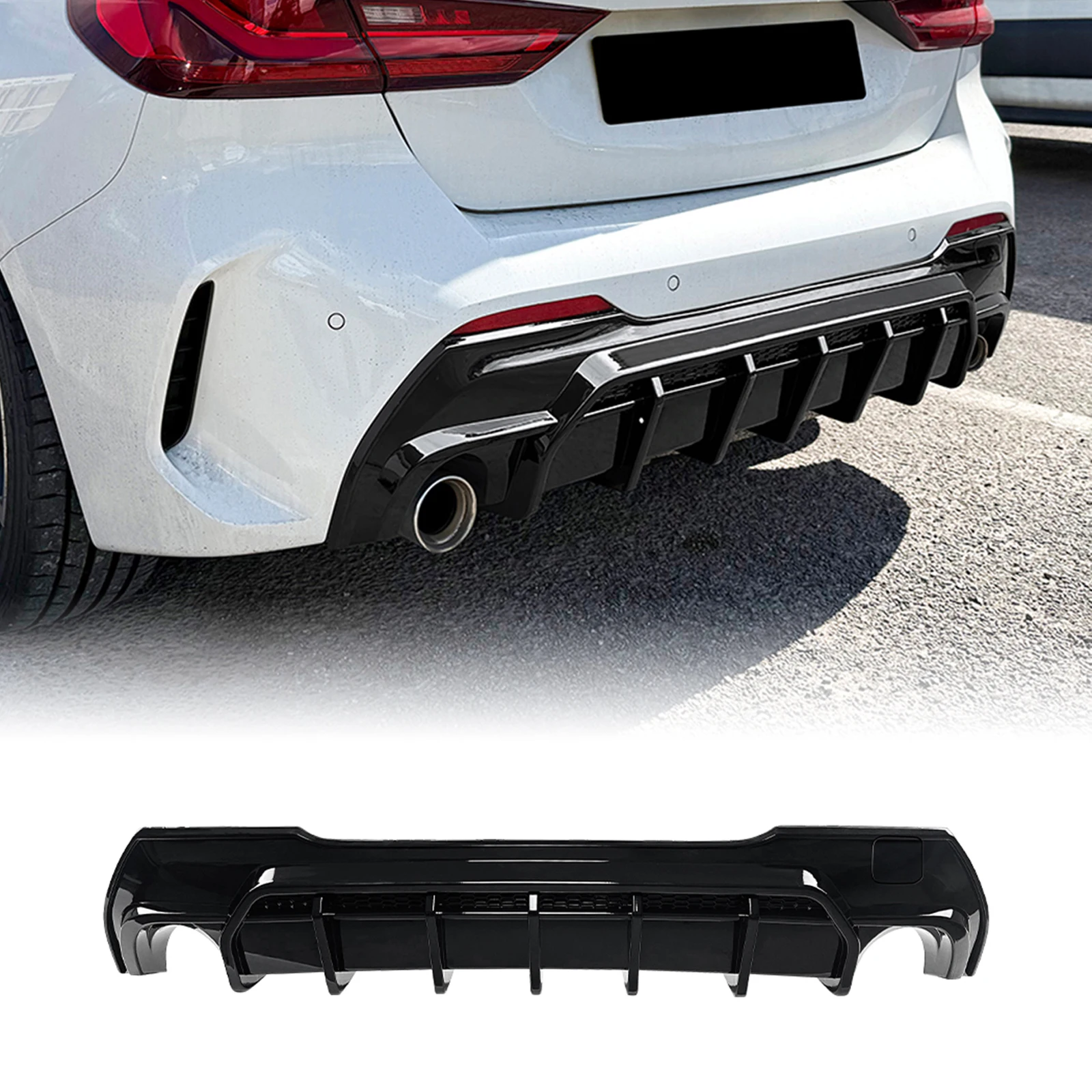 

Rear Bumper Diffuser Lip Carbon Fiber Look/Gloss Black Boot Spoiler Splitter For 2019-24 BMW 1 Series F40 116i 118i 120i M Sport