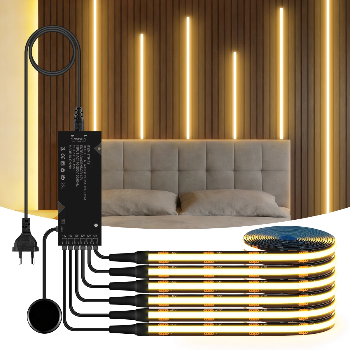 4/6PCS Black PCB LED Strip Light Home Decor Background Lighting Hand Sweep Touch Dimmable Switch Warm White/Natural White Lam