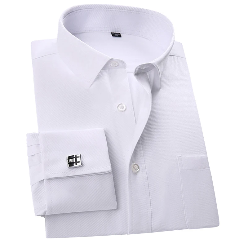 French Cuff Dress Shirt Men\'s Long Sleeve Business Formal Party Wedding Tuxedo Double Cuff French Cufflinks Shirts