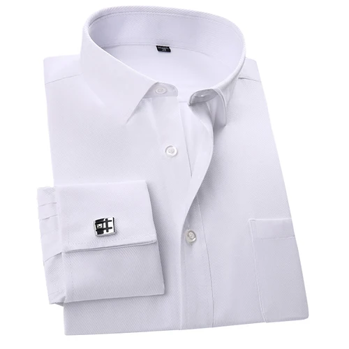 Imagen 2 del producto Camisa de vestir con puño francés para hombre, camisas formales de manga larga para negocios, fiesta, boda, esmoquin, doble puño, gemelos franceses