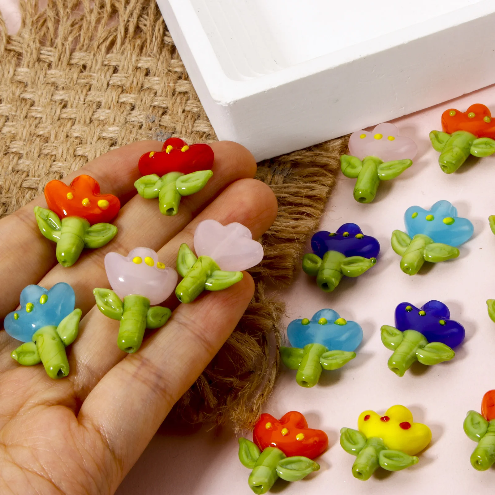 2 قطعة متعدد الألوان Lampwork الزجاج الخرز ثلاثية الأبعاد زهرة خزر عازل للنساء DIY بها بنفسك صنع المجوهرات قلادة سوار النتائج 22 مللي متر x 18 مللي متر